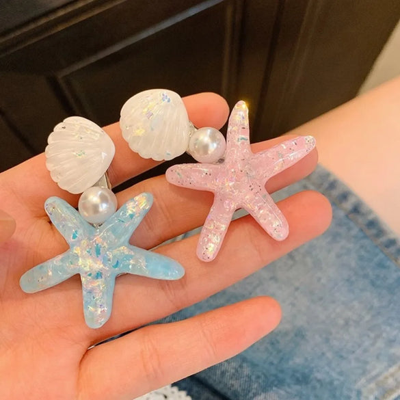 Women'S Sweet Korean Style Starfish Shell Plastic Inlay Artificial Pearls Hair Clip