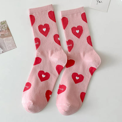 Women'S Sweet Letter Heart Shape Cotton Crew Socks A Pair