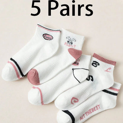 Women'S Sweet Letter Polyester Crew Socks 5 Pairs