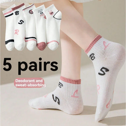 Women'S Sweet Letter Polyester Crew Socks 5 Pairs