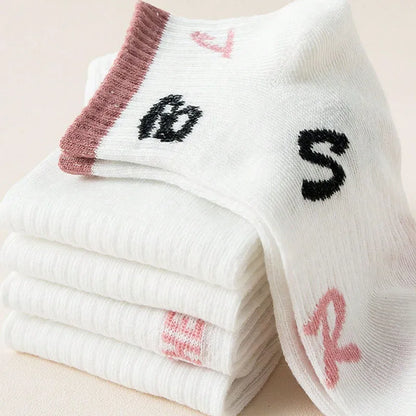 Women'S Sweet Letter Polyester Crew Socks 5 Pairs