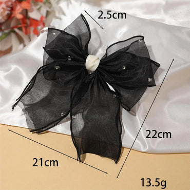 Women'S Sweet Shiny Bow Knot Gauze Inlay Artificial Diamond Hair Clip