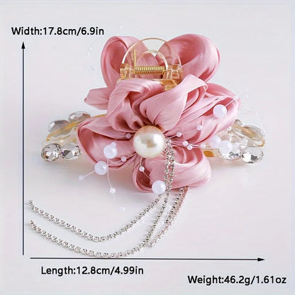 Women'S Sweet Simple Style Flower Satin Acetic Acid Sheets Inlay Pearl Hair Claws