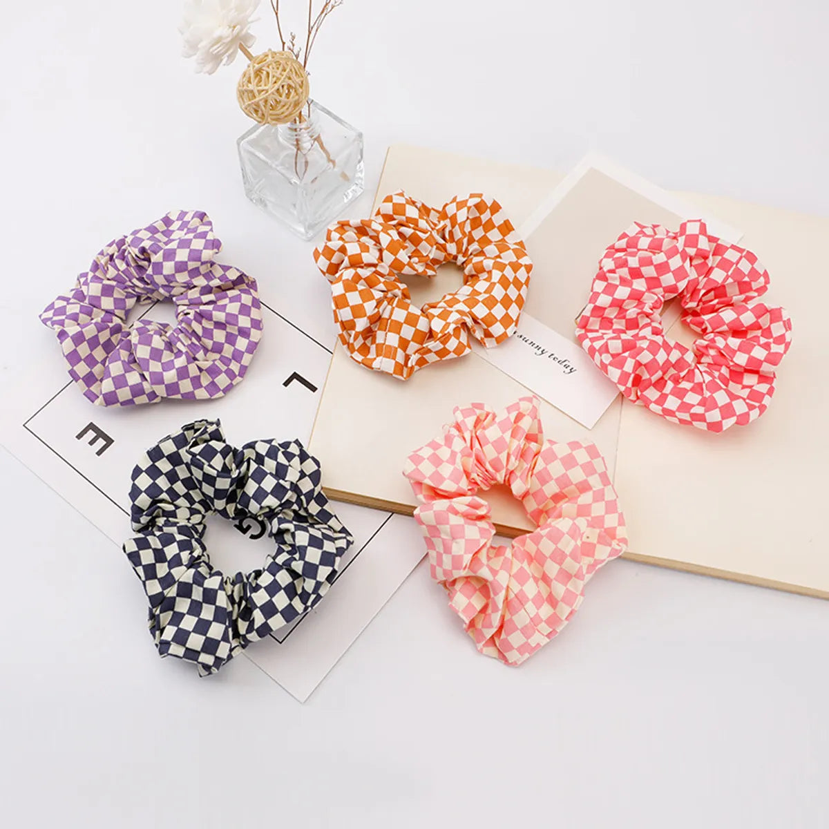 Women'S Sweet Simple Style Plaid Cloth Hair Tie