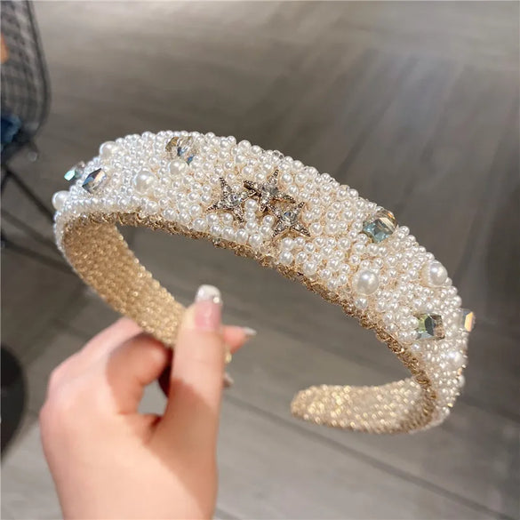 Women'S Sweet Star Water Droplets Solid Color Imitation Pearl Hair Band