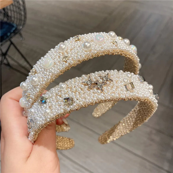 Women'S Sweet Star Water Droplets Solid Color Imitation Pearl Hair Band