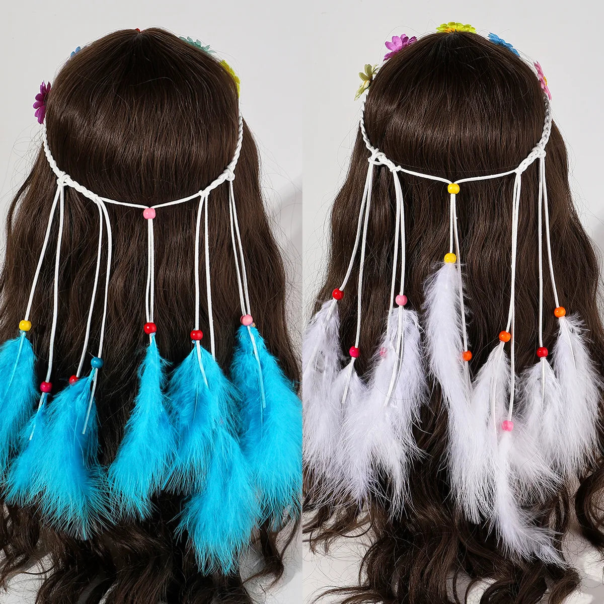 Women'S Vacation Bohemian Pastoral Feather Flower Artificial Feather Rope Hair Band