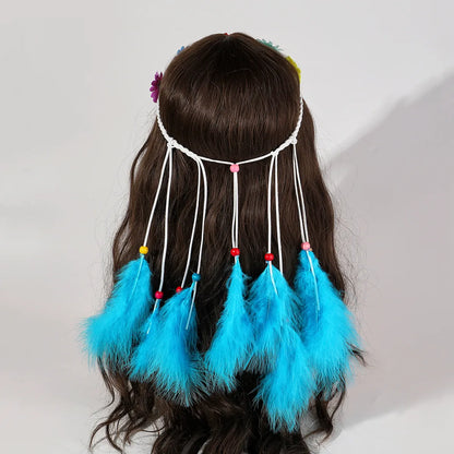 Women'S Vacation Bohemian Pastoral Feather Flower Artificial Feather Rope Hair Band