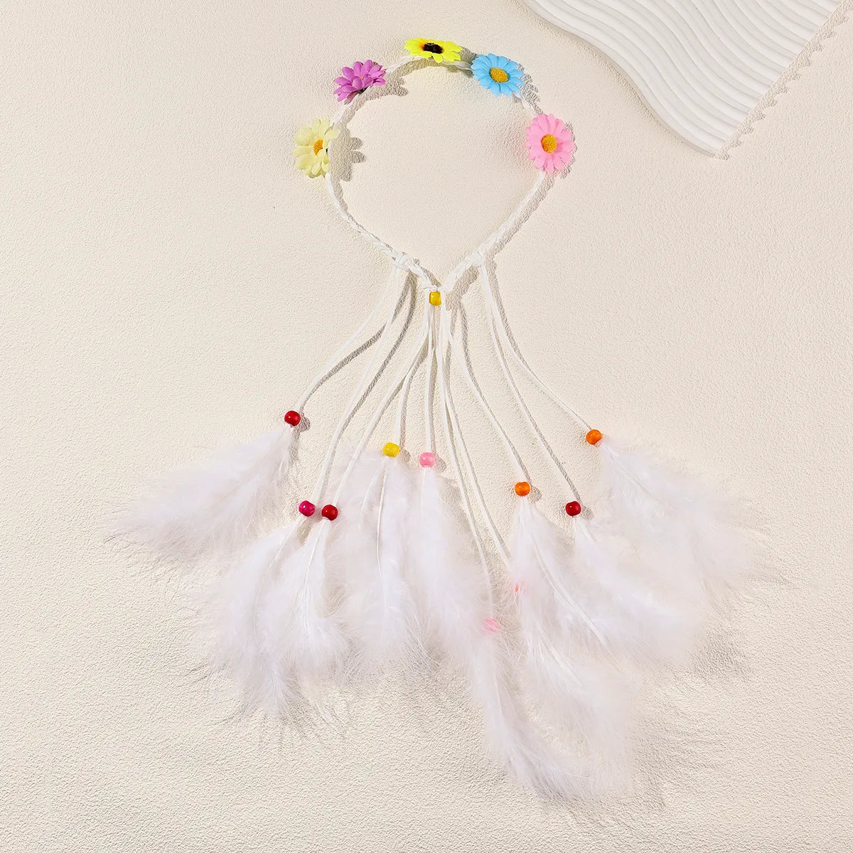 Women'S Vacation Bohemian Pastoral Feather Flower Artificial Feather Rope Hair Band