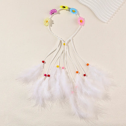 Women'S Vacation Bohemian Pastoral Feather Flower Artificial Feather Rope Hair Band