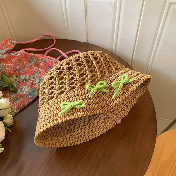 Women'S Vacation Simple Style Letter Solid Color Big Eaves Straw Hat