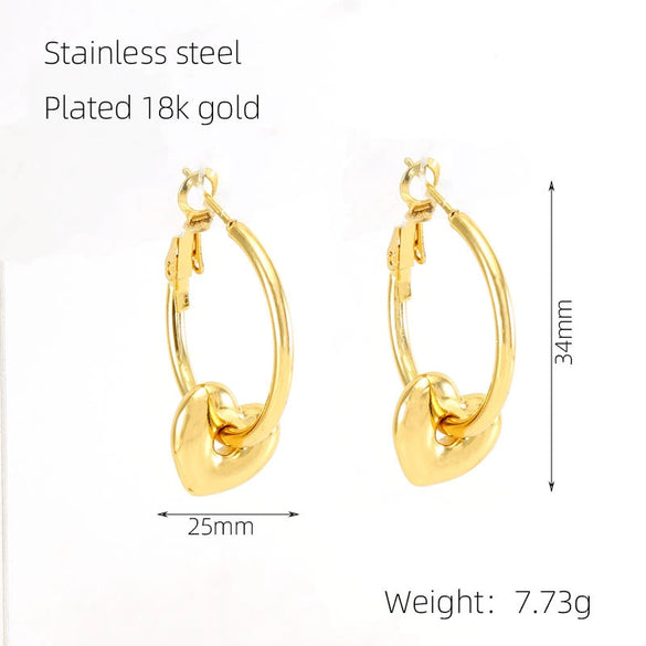 Women 316L Stainless Steel 18K Gold Electroplated Peach Heart And Star Earrings