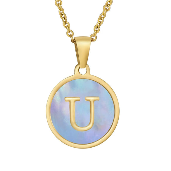 Women 316L Stainless Steel Letter Gem Pendant Necklace With 18K Gold Electroplating