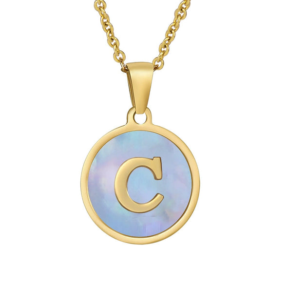 Women 316L Stainless Steel Letter Gem Pendant Necklace With 18K Gold Electroplating
