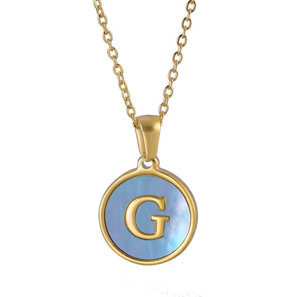Women 316L Stainless Steel Letter Gem Pendant Necklace With 18K Gold Electroplating