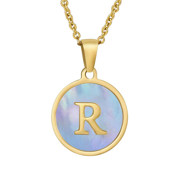 Women 316L Stainless Steel Letter Gem Pendant Necklace With 18K Gold Electroplating