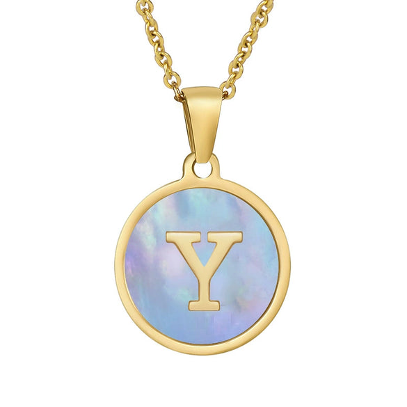 Women 316L Stainless Steel Letter Gem Pendant Necklace With 18K Gold Electroplating
