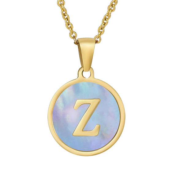 Women 316L Stainless Steel Letter Gem Pendant Necklace With 18K Gold Electroplating