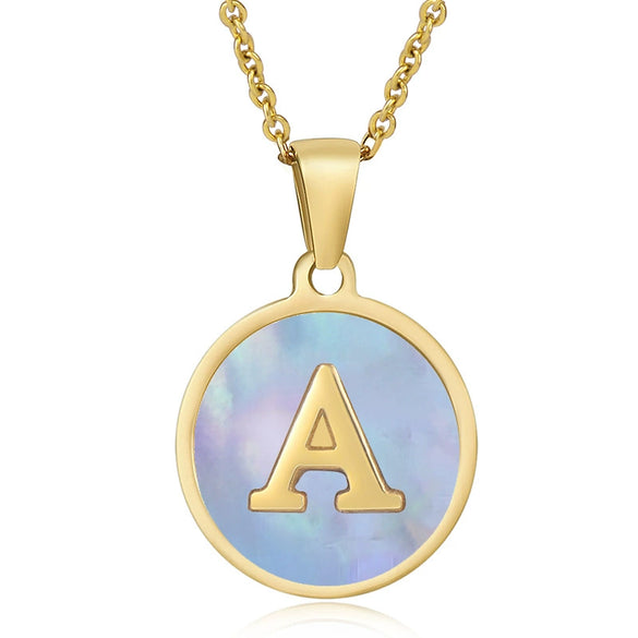 Women 316L Stainless Steel Letter Gem Pendant Necklace With 18K Gold Electroplating