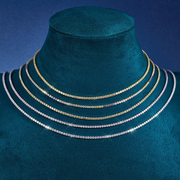 Women 925 Sterling Silver Geometric Tennis Chain Zircon Necklace With Electroplating