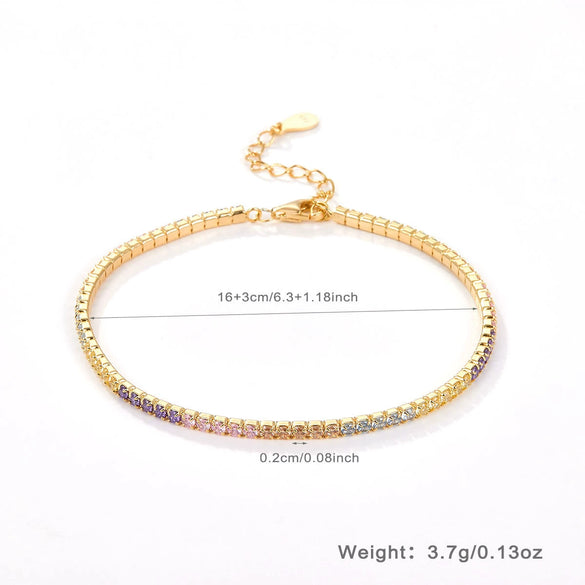 Women 925 Sterling Silver Geometric Tennis Chain Zircon Necklace With Electroplating