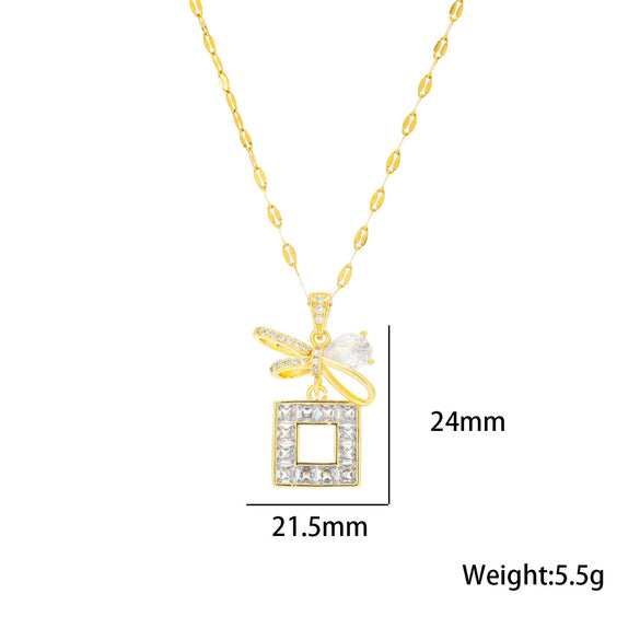 Women Titanium Steel Necklace With Bow Zircon Electroplated In Vacuum Furnace New Style Geometric Design