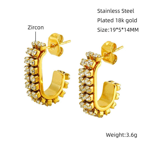 Women 316L Stainless Steel U Shaped Geometric Diamond Earrings With 18K Vacuum Plating And Electroplating Treatment