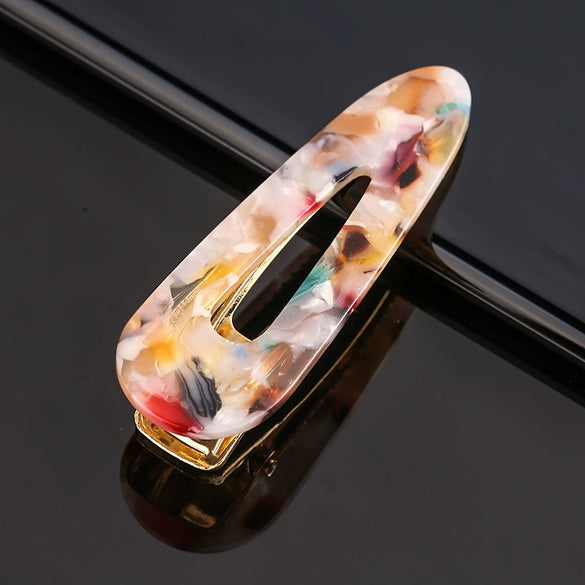 Women's Acetate Geometric Side Hair Clip With Marble Pattern And Electroplated Finish