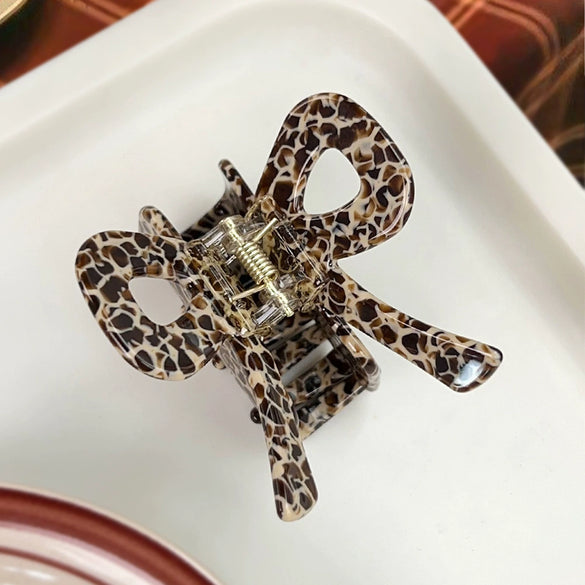 Women's Acetic Acid Hair Grab Clip With Red Plaid And Leopard Print Baking Paint Process