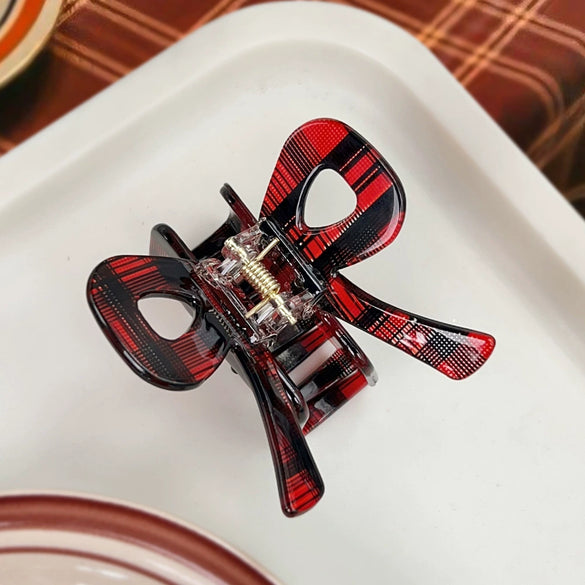 Women's Acetic Acid Hair Grab Clip With Red Plaid And Leopard Print Baking Paint Process