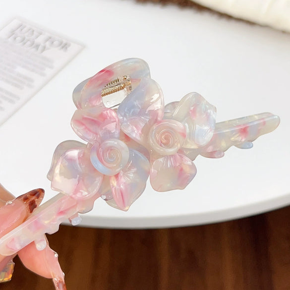 Women's Acetic Acid Twin Flower Hairpin Grab Clip Elegant Simple Style With Polishing Treatment