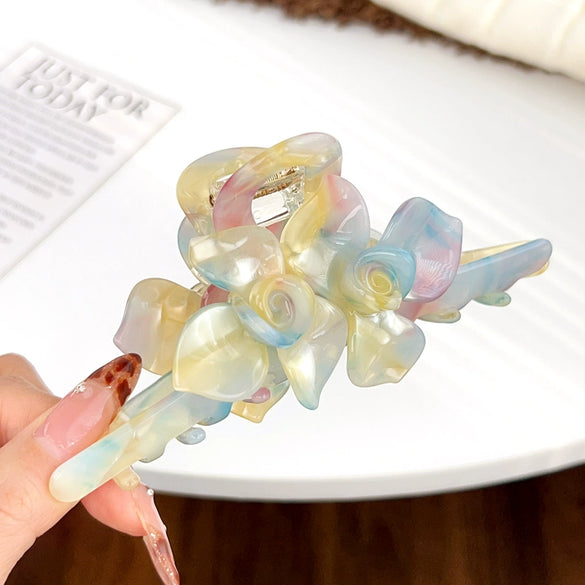 Women's Acetic Acid Twin Flower Hairpin Grab Clip Elegant Simple Style With Polishing Treatment