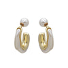 Women's Acrylic And 925 Silver Ushaped Natural Style Imitation Pearl Earrings With Electroplating