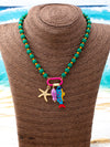 Women's Acrylic Beaded Pendant Necklace With Electroplated Zinc Alloy Animal And Zodiac Charms
