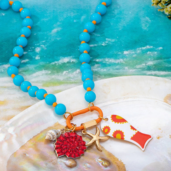 Women's Acrylic Beaded Pendant Necklace With Electroplated Zinc Alloy Animal And Zodiac Charms