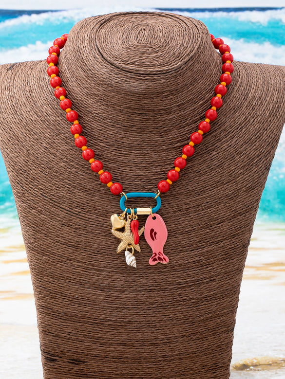 Women's Acrylic Beaded Pendant Necklace With Electroplated Zinc Alloy Animal And Zodiac Charms