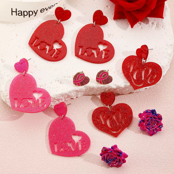 Women's Acrylic Geometric And Heart Shape Dripping Oil Earrings