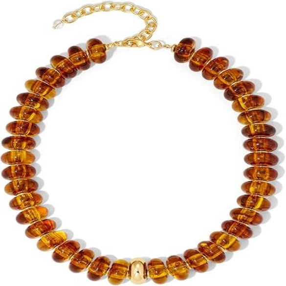 Women's Acrylic Geometric Bead Necklace With Stainless Steel Pendant Ball Chain And Handmade Beading Adjustable Choker