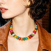 Women's Acrylic Geometric Bead Necklace With Stainless Steel Pendant Ball Chain And Handmade Beading Adjustable Choker