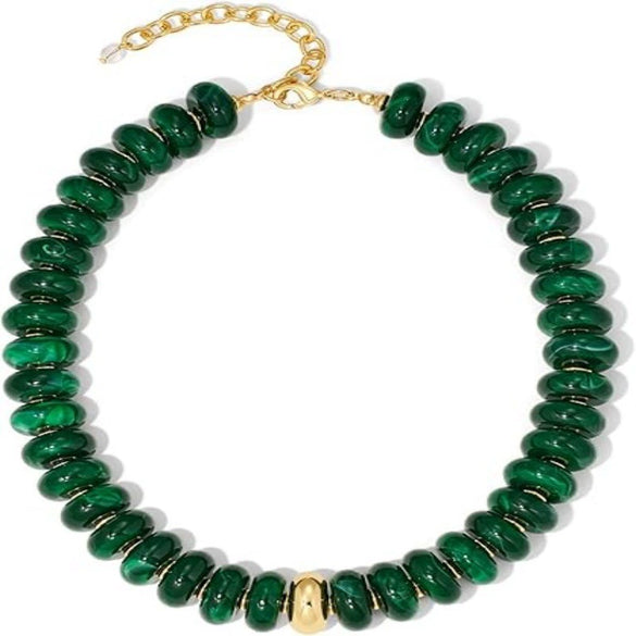 Women's Acrylic Geometric Bead Necklace With Stainless Steel Pendant Ball Chain And Handmade Beading Adjustable Choker