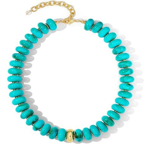Women's Acrylic Geometric Bead Necklace With Stainless Steel Pendant Ball Chain And Handmade Beading Adjustable Choker
