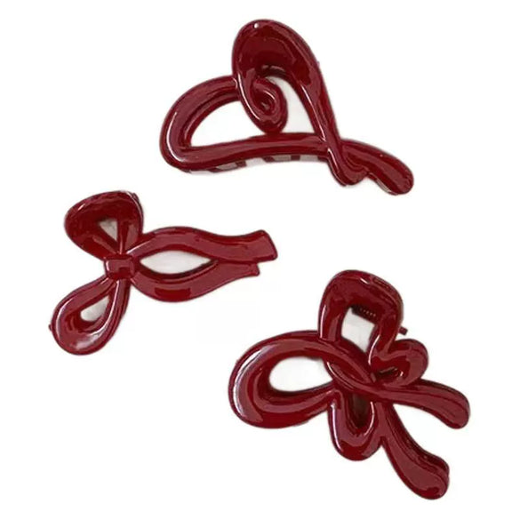 Women's Acrylic Hairpin Small Grab Clip Angora Red Paint Design Headwear