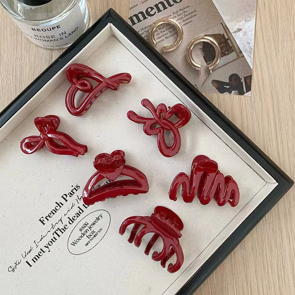 Women's Acrylic Hairpin Small Grab Clip Angora Red Paint Design Headwear