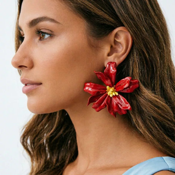 Women's Acrylic Large Flower Earrings With Plated Finish Simple Artistic Floral Statement Earrings