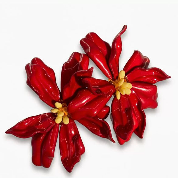 Women's Acrylic Large Flower Earrings With Plated Finish Simple Artistic Floral Statement Earrings