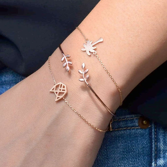 Women's Adjustable Alloy Bracelet Set With Leaf Coconut Tree And Cat Head Charms Gold Plated Electroplated With Artificial Gemstones