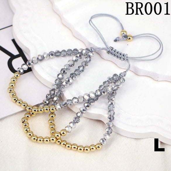 Women's Adjustable Braided Crystal Glass Beaded Bracelet Geometric Ins Style Fashion Bracelet