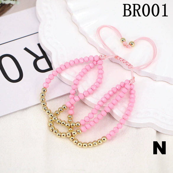 Women's Adjustable Braided Crystal Glass Beaded Bracelet Geometric Ins Style Fashion Bracelet