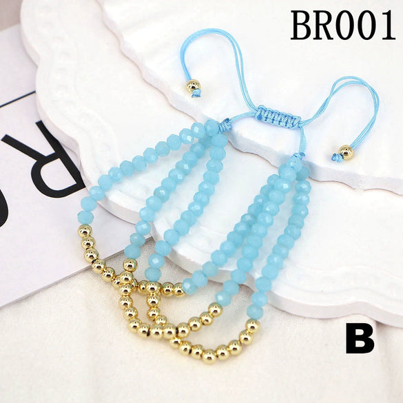 Women's Adjustable Braided Crystal Glass Beaded Bracelet Geometric Ins Style Fashion Bracelet