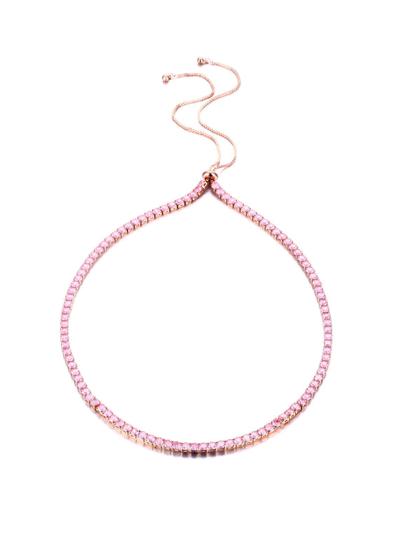 Women's Adjustable Copper Collar Necklace With Geometric Zircon Pendant Simple Natural Style Bamboo Chain Statement Jewelry
